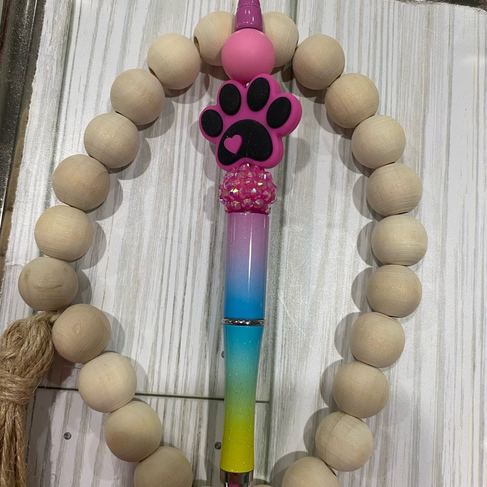 Pink Paw Print Beaded Pen